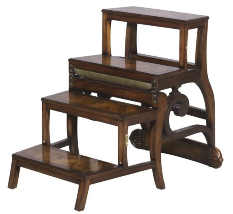 Casa Padrino Mahagoni Bibliotheksstuhl Braun / Grün 57 x 53 x H. 89 cm - Luxus Leiterstuhl