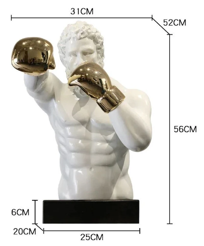 Casa Padrino Luxus Designer Deko Skulptur Boxer Weiß / Gold / Schwarz 31 x 52 x H. 56 cm - Kunstharz Deko Figur mit Sockel - Wohnzimmer Deko - Luxus Designer Deko Accessoires - Luxus Qualität