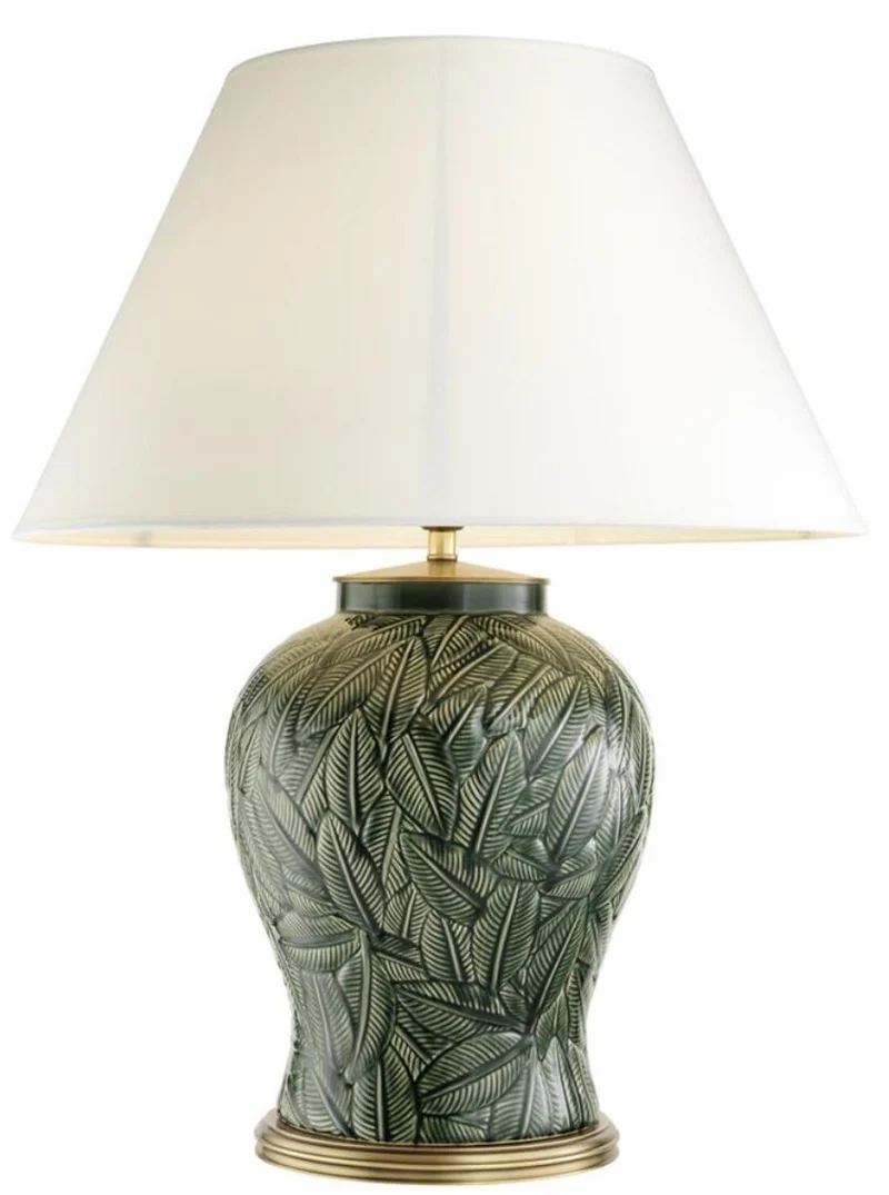Casa Padrino Luxus Keramik Tischlampe Grün / Antik Messing - Wohnzimmermöbel