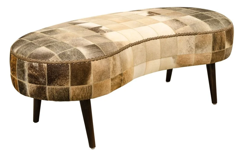 Casa Padrino Luxus Sitzbank mit Kuhfell 130 x 60 x H. 50 cm - Designermöbel