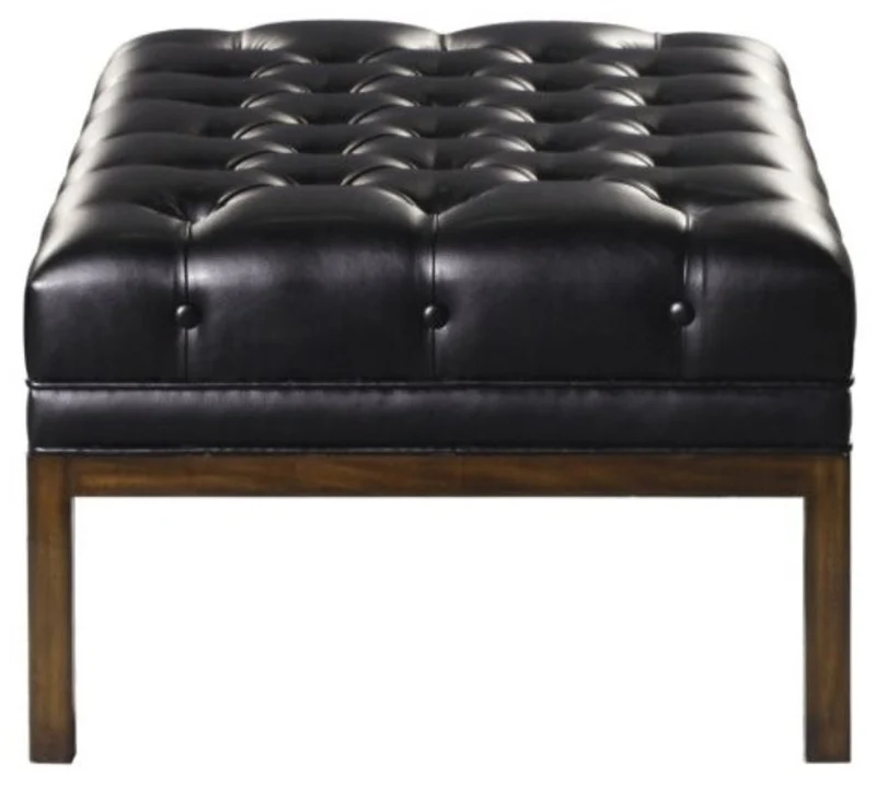 Casa Padrino Chesterfield Echtleder Fußhocker Schwarz / Braun 80 x 59 x H. 40 cm - Hotel Möbel