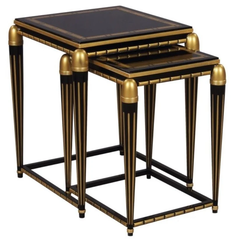 Casa Padrino Luxus Wohnzimmer Beistelltisch Set Schwarz / Gold 45 x 45 x H. 54 cm - Luxus Möbel