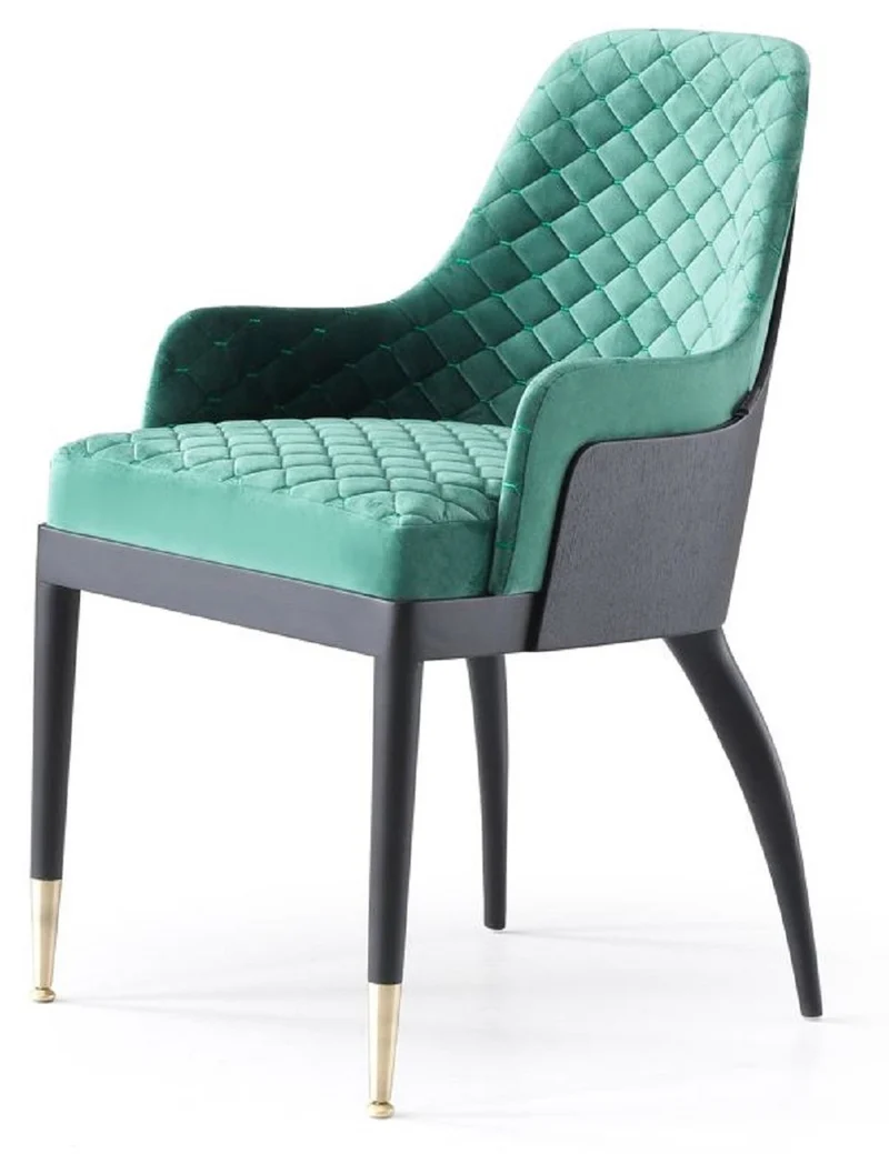 Casa Padrino Luxus Esszimmerstuhl 6er Set mit Armlehnen Grün / Schwarz / Messing 55 x 59 x H. 88 cm - Esszimmer Möbel - Restaurant Möbel - Esszimmer Einrichtung - Luxus Möbel - Luxus Einrichtung