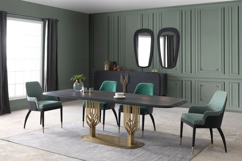 Casa Padrino Luxus Esszimmerstuhl 6er Set mit Armlehnen Grün / Schwarz / Messing 55 x 59 x H. 88 cm - Esszimmer Möbel - Restaurant Möbel - Esszimmer Einrichtung - Luxus Möbel - Luxus Einrichtung