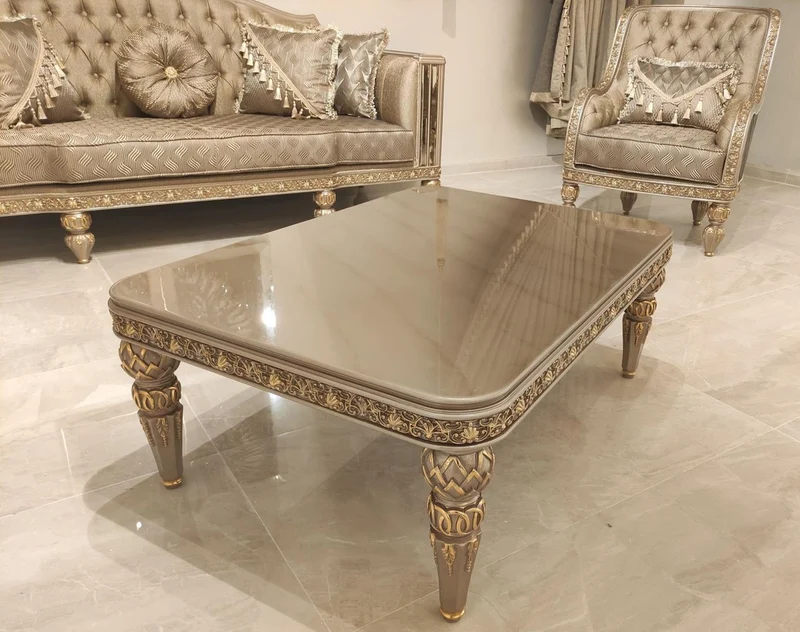 Casa Padrino Luxus Barock Couchtisch Gold / Grau / Gold - Prunkvoller Wohnzimmertisch im Barockstil - Barockstil Wohnzimmer Möbel - Barock Einrichtung - Barock Möbel - Luxus Möbel im Barockstil