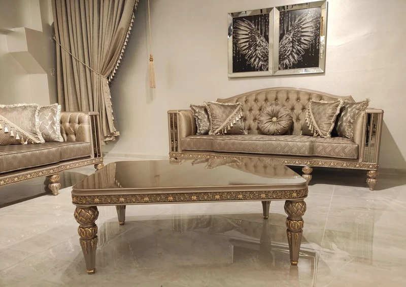 Casa Padrino Luxus Barock Couchtisch Gold / Grau / Gold - Prunkvoller Wohnzimmertisch im Barockstil - Barockstil Wohnzimmer Möbel - Barock Einrichtung - Barock Möbel - Luxus Möbel im Barockstil