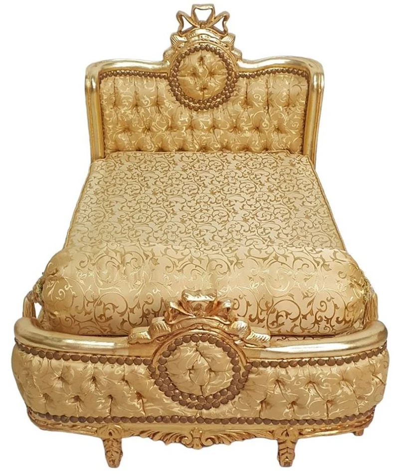 Casa Padrino Barock Hundebett Gold Muster / Antik Gold - Handgefertigtes Antik Stil Hundebett - Prunkvolle Hunde Möbel im Barockstil - Antik Stil Tiermöbel - Barock Tiermöbel