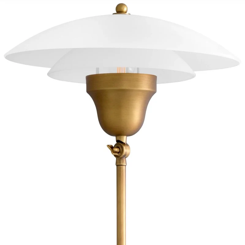Casa Padrino Luxus Stehleuchte Antik Messing / Weiß / Schwarz Ø 39 x H. 155 cm - Stehleuchte mit rundem Glas Lampenschirm und Marmorsockel - Luxus Stehleuchten - Luxus Leuchten - Luxus Möbel