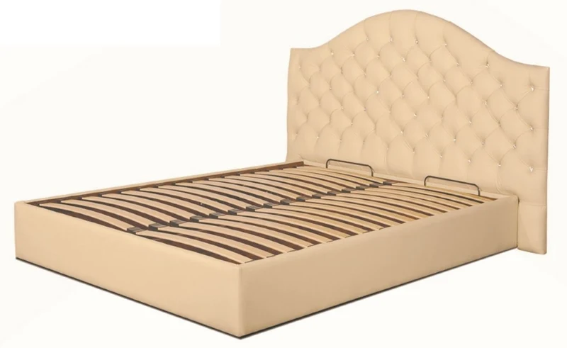 Casa Padrino Luxus Chesterfield Echtleder Bett in beige mit Swarovski Kristallsteinen - Luxus Kollektion