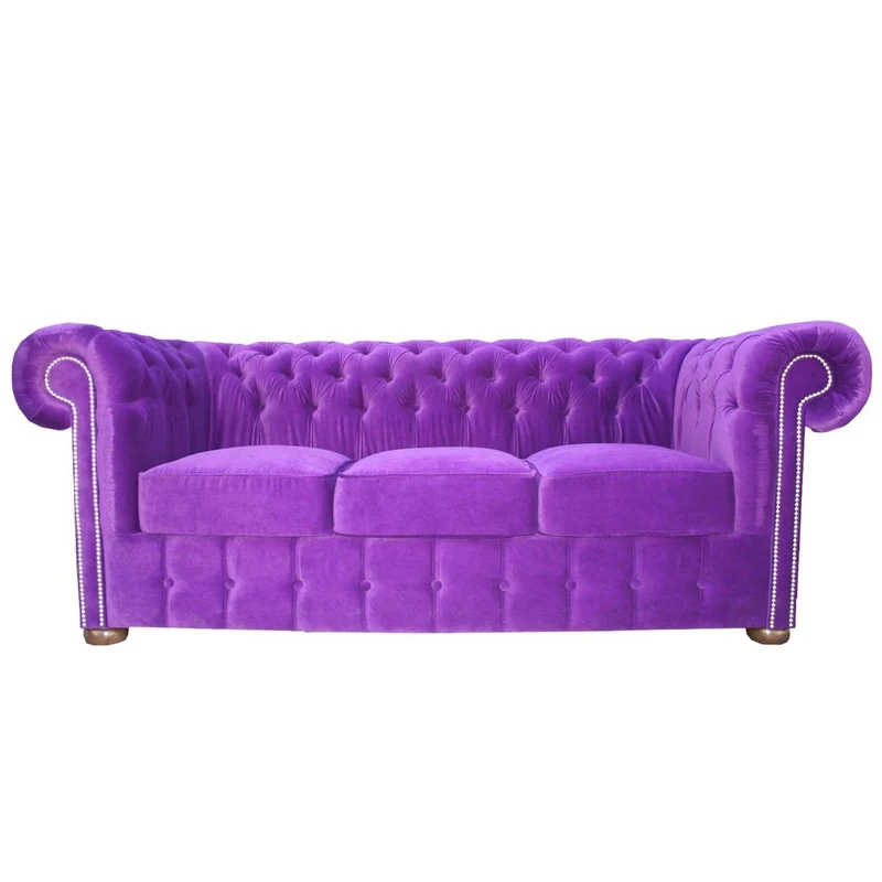 Casa Padrino Chesterfield 3er Sofa in Lila 200 x 90 x H. 78 cm - Luxus Qualität