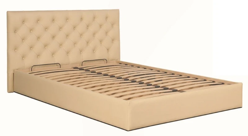 Casa Padrino Chesterfield Bett Beige - Echtleder Möbel