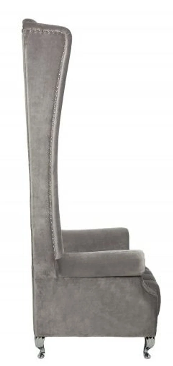 Casa Padrino Chesterfield High Back Sessel Silbergrau - Thron König Hochlehn Sessel - Modern Barock Hochlehner