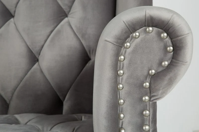 Casa Padrino Chesterfield High Back Sessel Silbergrau - Thron König Hochlehn Sessel - Modern Barock Hochlehner