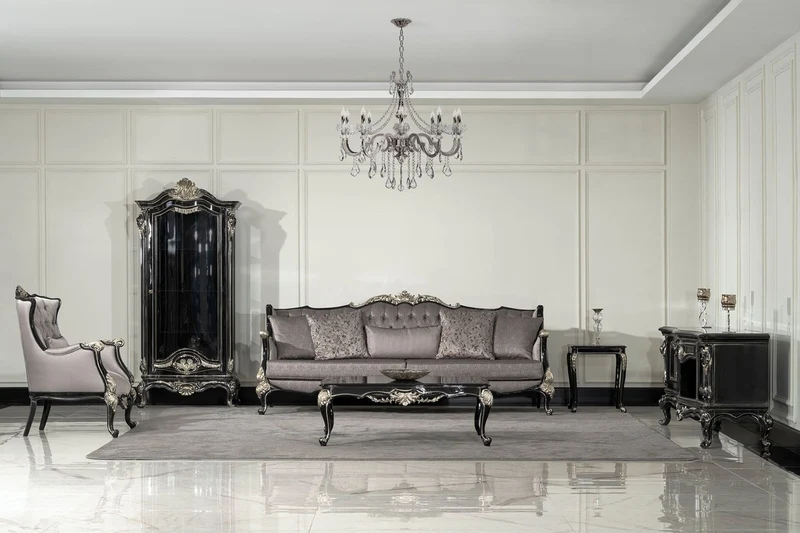 Casa Padrino Luxus Barock Vitrine Schwarz / Silber - Prunkvoller Massivholz Vitrinenschrank mit Glastür - Handgefertigte Barock Möbel - Edel & Prunkvoll