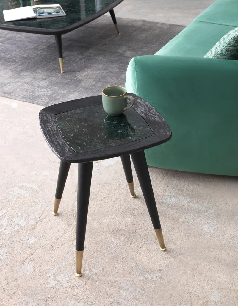 Casa Padrino Luxus Beistelltisch Schwarz / Grün / Antik Messing 45 x 45 x H. 53 cm - Quadratischer Tisch mit Marmorplatte - Wohnzimmer Möbel - Hotel Möbel - Luxus Möbel