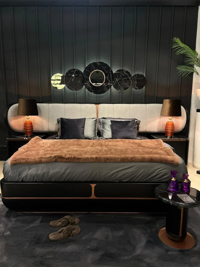 Casa Padrino Luxus Nachtkommode Schwarz / Kupfer 60 x 50 x H. 57 cm - Massivholz Nachttisch mit 2 Schubladen und Marmorplatte - Schlafzimmer Möbel - Hotel Möbel - Luxus Möbel
