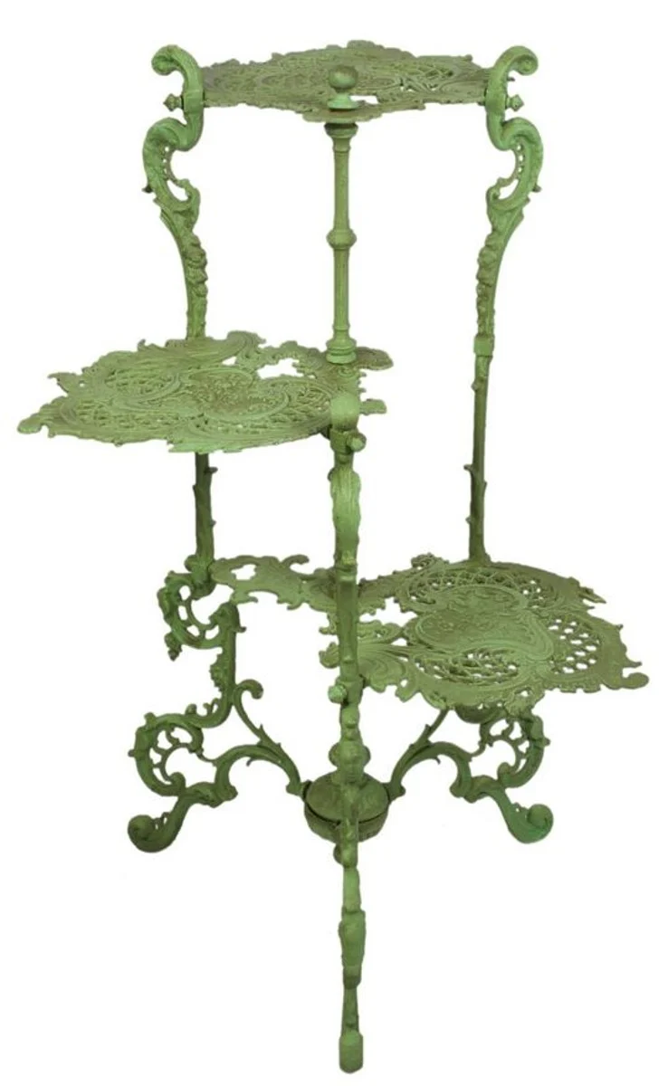 Casa Padrino Jugendstil Gusseisen Blumenetagere / Blumentisch Grün H. 80 cm - Gartenmöbel