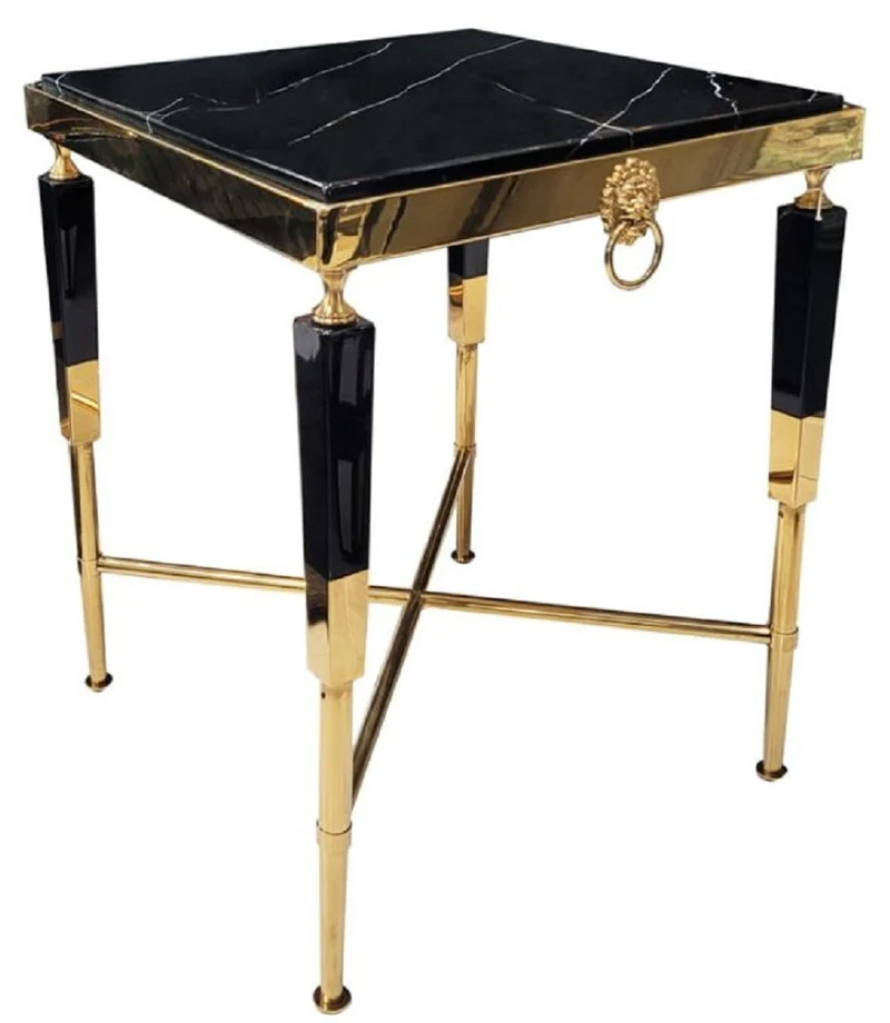 Casa Padrino Luxus Beistelltisch Schwarz / Gold 50 x 50 x H. 60 cm - Quadratischer Tisch mit Kunstmarmor Tischplatte - Luxus Wohnzimmer Möbel - Hotel Möbel - Luxus Einrichtung - Hotel Einrichtung
