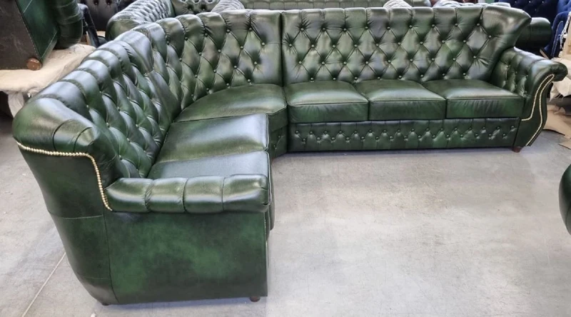 Casa Padrino Luxus Chesterfield Leder Ecksofa Vintage Grün 290 x 240 x H. 80 cm - Echtleder Wohnzimmer Sofa - Wohnzimmer Möbel - Chesterfield Möbel - Luxus Möbel - Luxus Wohnzimmer Einrichtung