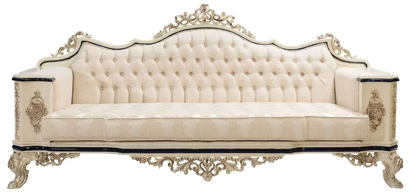 Casa Padrino Luxus Barock Sofa Weiß / Creme / Schwarz / Antik Gold - Barockstil Wohnzimmer Sofa mit elegantem Muster - Luxus Wohnzimmer Möbel im Barockstil - Barock Einrichtung - Barock Möbel