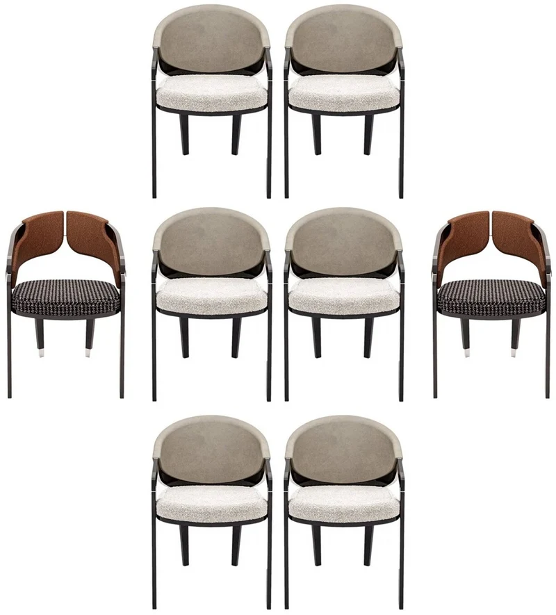 Casa Padrino Luxus Designer Esszimmer Stuhl 8er Set Grau / Braun - Luxus Möbel - Designer Möbel - Esszimmer Möbel - Restaurant Möbel - Hotel Möbel - Luxus Qualität