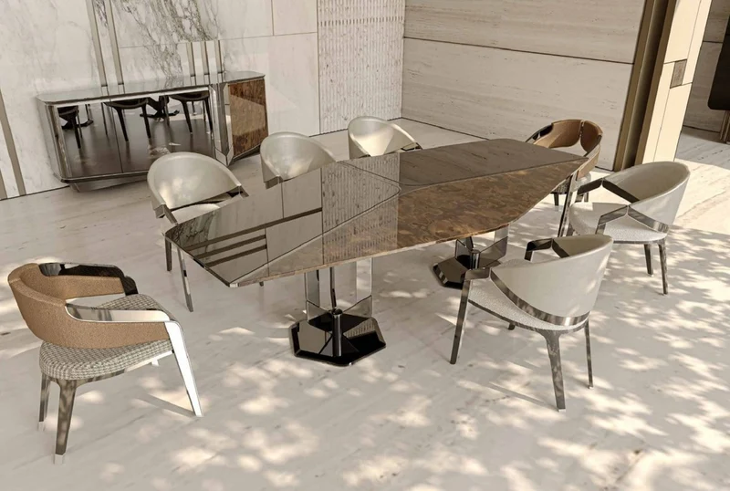 Casa Padrino Luxus Designer Esszimmer Stuhl 8er Set Grau / Braun - Luxus Möbel - Designer Möbel - Esszimmer Möbel - Restaurant Möbel - Hotel Möbel - Luxus Qualität