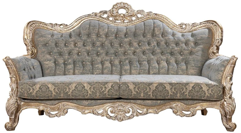 Casa Padrino Luxus Barock Sofa Grün / Antik Gold - Barockstil Wohnzimmer Sofa mit elegantem Muster - Luxus Wohnzimmer Möbel im Barockstil - Barock Möbel - Barock Einrichtung