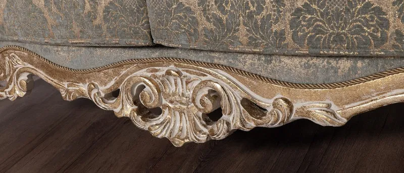 Casa Padrino Luxus Barock Sofa Grün / Antik Gold - Barockstil Wohnzimmer Sofa mit elegantem Muster - Luxus Wohnzimmer Möbel im Barockstil - Barock Möbel - Barock Einrichtung