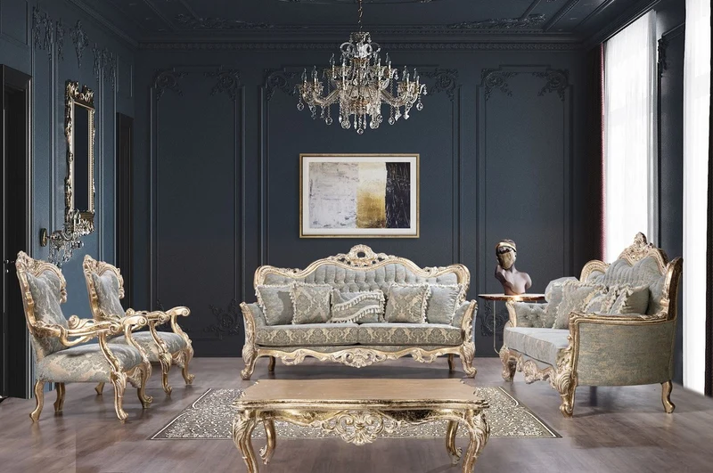 Casa Padrino Luxus Barock Sofa Grün / Antik Gold - Barockstil Wohnzimmer Sofa mit elegantem Muster - Luxus Wohnzimmer Möbel im Barockstil - Barock Möbel - Barock Einrichtung