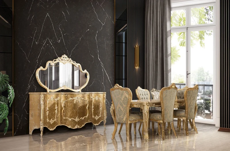 Casa Padrino Luxus Barock Esszimmer Stuhl 6er Set Grün / Antik Gold - Prunkvolle Barockstil Küchen Stühle - Luxus Barockstil Esszimmer Möbel - Barock Esszimmer Möbel - Barockstil Möbel