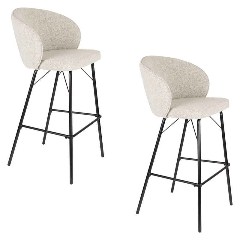 Barhocker Joa im 2er-Set, Beige mit Metallgestell für Küche & Bar