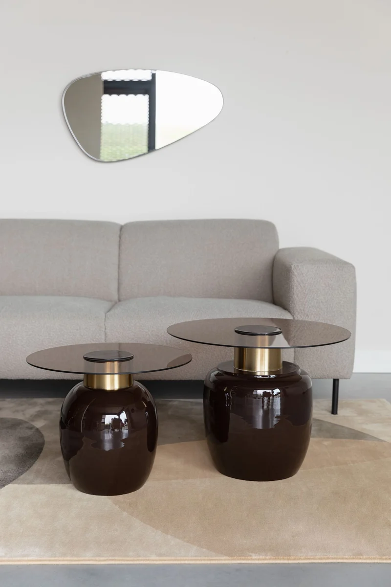 Beistelltisch Mohra L, rundes Glas mit goldfarbenem Metallgestell