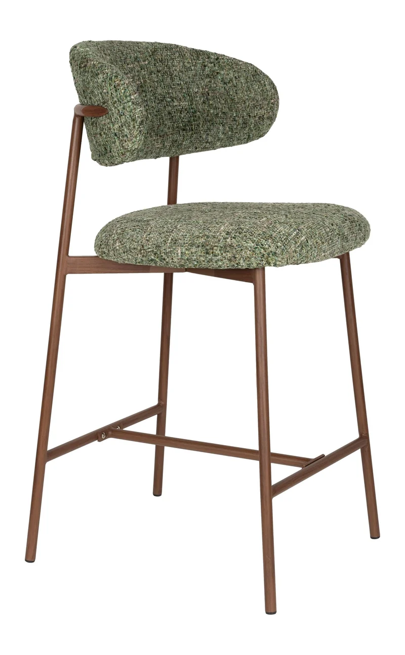 Barhocker Claes im 2er-Set, Grün mit Metallgestell in Walnuss-Optik