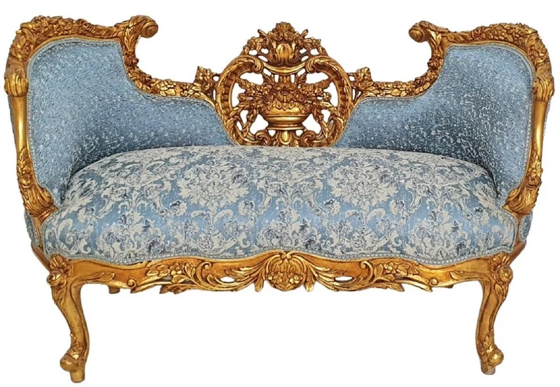 Casa Padrino Barock Sofa Hellblau / Gold - Prunkvolles Wohnzimmer Sofa im Barockstil - Wohnzimmer Möbel im Barockstil - Barock Möbel - Barock Einrichtung