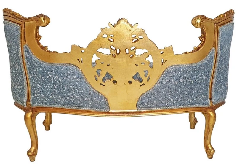 Casa Padrino Barock Sofa Hellblau / Gold - Prunkvolles Wohnzimmer Sofa im Barockstil - Wohnzimmer Möbel im Barockstil - Barock Möbel - Barock Einrichtung