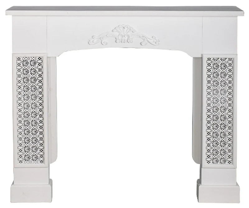 Casa Padrino Landhausstil Kaminumrandung mit Verzierungen Weiß 115 x 23 x H. 100 cm - Landhausstil Möbel