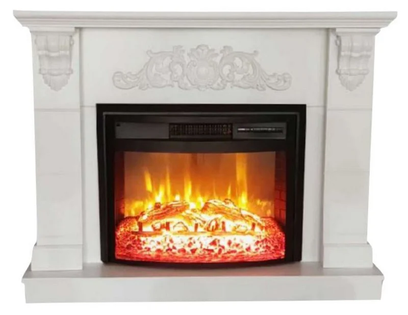 Casa Padrino Barock Elektrokamin Weiß / Schwarz 120 x 33 x H. 104 cm - Wohnzimmer Deko Kamin mit Fernbedienung - Wohnzimmer Möbel im Barockstil - Barock Möbel - Barock Elektro Kamine