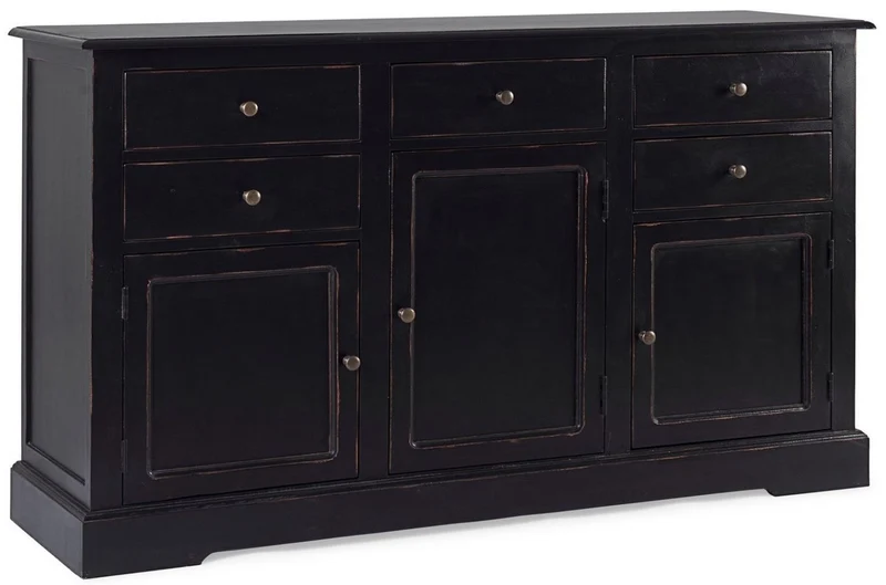 Casa Padrino Landhausstil Sideboard Antik Schwarz 145 x 40 x H. 85 cm - Landhausstil Schrank mit 3 Türen und 5 Schubladen - Landhausstil Möbel - Landhausstil Einrichtung