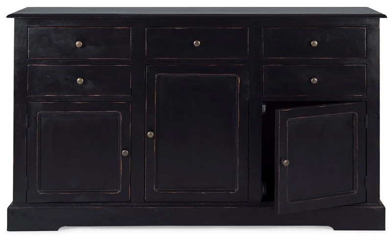 Casa Padrino Landhausstil Sideboard Antik Schwarz 145 x 40 x H. 85 cm - Landhausstil Schrank mit 3 Türen und 5 Schubladen - Landhausstil Möbel - Landhausstil Einrichtung
