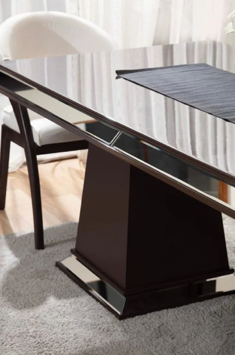Casa Padrino Luxus Esstisch Dunkelbraun 200 x 100 x H. 79 cm - Verspiegelter Massivholz Küchentisch - Esszimmer Möbel - Luxus Möbel - Luxus Einrichtung