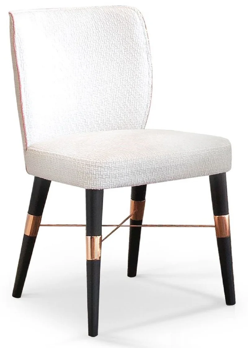 Casa Padrino Luxus Esszimmer Stuhl 8er Set Weiß / Schwarz / Kupfer 50 x 54 x H. 83 cm - Esszimmer Möbel - Restaurant Möbel - Hotel Möbel - Luxus Möbel - Luxus Kollektion