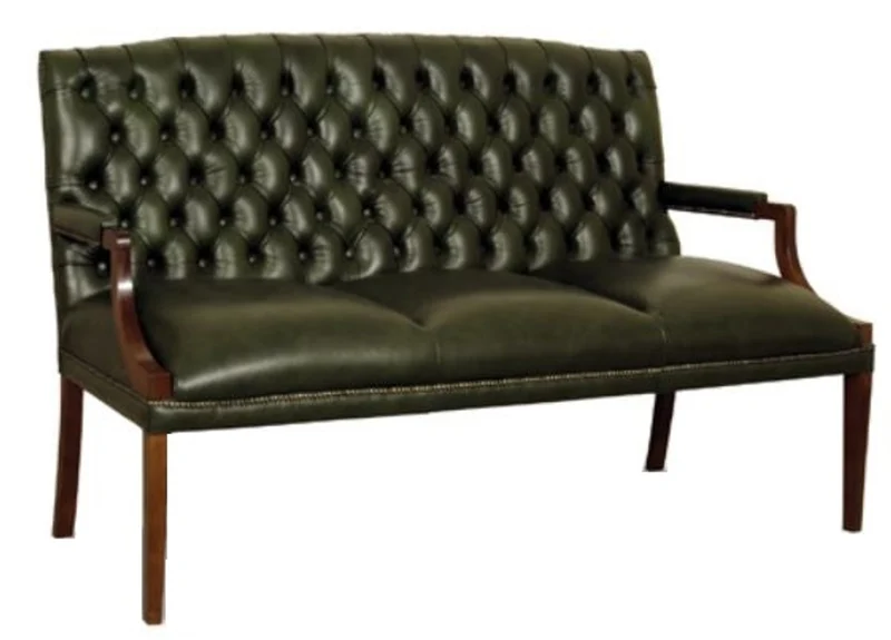 Casa Padrino Chesterfield 3er Sitzbank mit Armlehnen Dunkelgrün / Dunkelbraun 180 x 60 x H. 100 cm - Echtleder Möbel