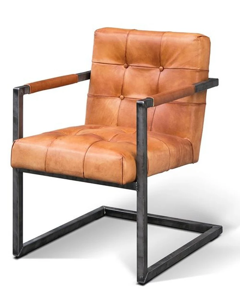 Casa Padrino Vintage Industrial Echtleder Armlehn Stuhl - ALLE FARBEN - Luxus Sessel Industrie Armlehner Design Möbel Büffelleder