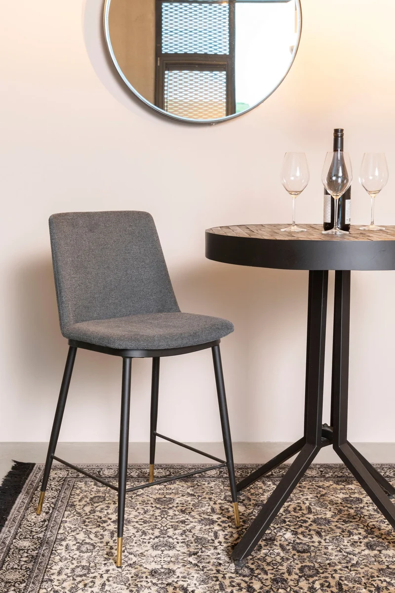 Barhocker Lionel im 2er-Set, Dunkelgrau mit Stoff und Metallgestell