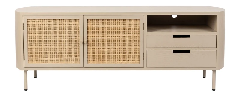 Sideboard Amaya im Japandi-Stil, Beige mit Rattantüren und Schubladen