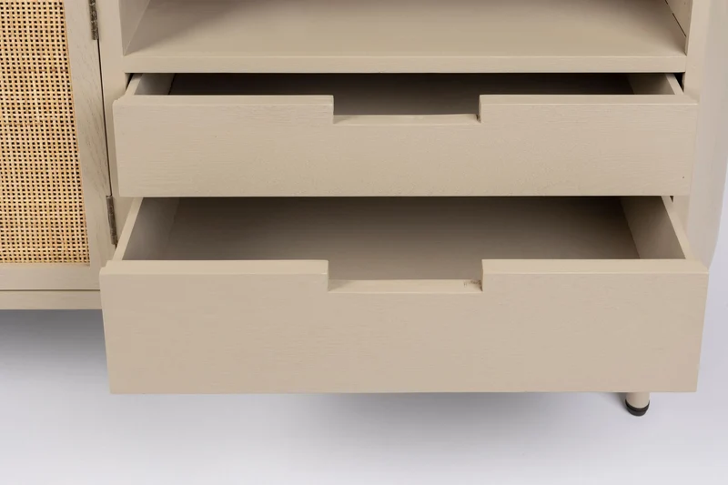 Sideboard Amaya im Japandi-Stil, Beige mit Rattantüren und Schubladen