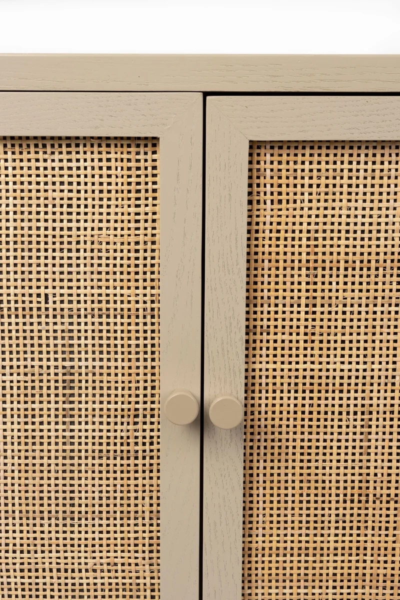 Sideboard Amaya im Japandi-Stil, Beige mit Rattantüren und Schubladen