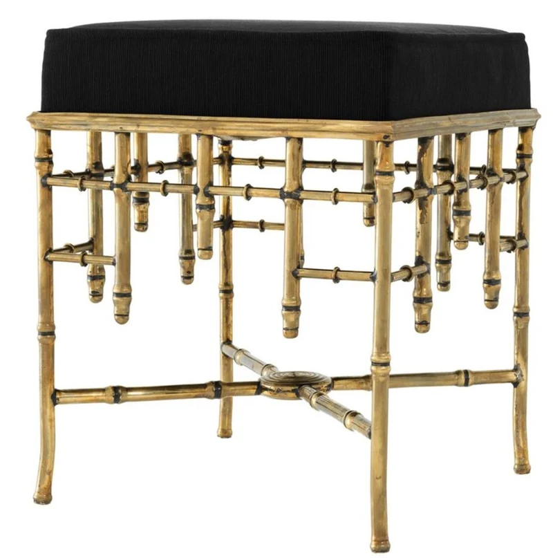 Casa Padrino Designer Hocker Vintage Messing / Schwarz 40 x 40 x H. 48,5 cm - Luxus Sitzhocker