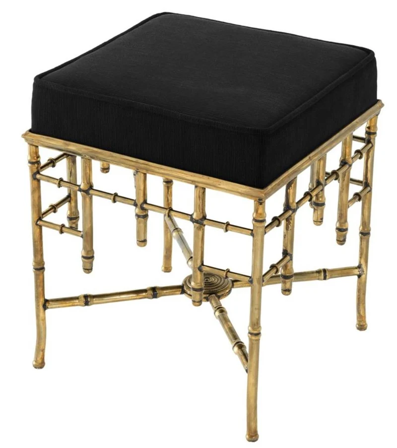 Casa Padrino Designer Hocker Vintage Messing / Schwarz 40 x 40 x H. 48,5 cm - Luxus Sitzhocker