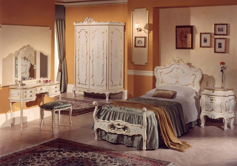 Casa Padrino Luxus Barock Einzelbett Elfenbein / Mehrfarbig / Gold - Prunkvolles Barockstil Massivholz Bett - Luxus Schlafzimmer Möbel im Barockstil - Luxus Qualität - Made in Italy